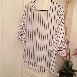 Striped ruffle sleeve blouse